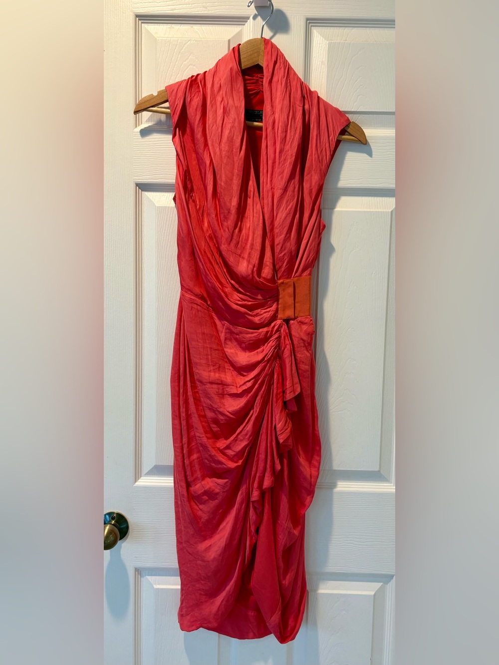 AllSaints Coral Draped Midi Dress